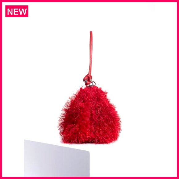 Faux Fur Shoulder Bag with Zipper Closure, Knotted Strap, Casual Purse - Picture 4 of 7